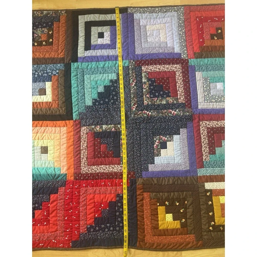 Handmade Log Cabin Patchwork Quilt 51”x51”